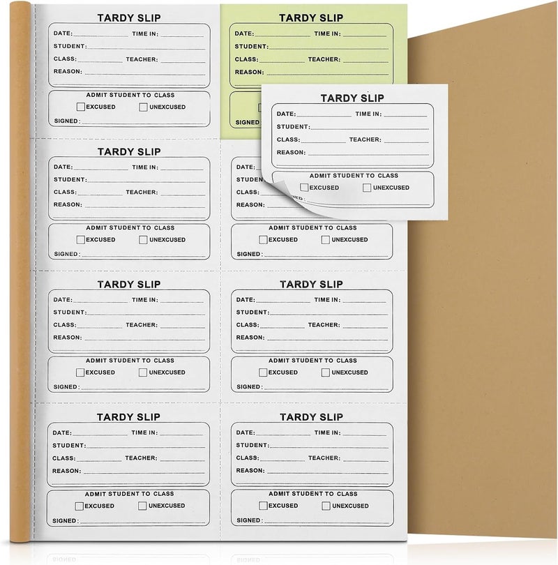 Engrowtic 800 Pcs Tardy Slip Book with Carbonless Duplicates 3.5 x 4.3 Inch Tardy Slips Per Book Form Register Copy Notebook for Student Late Arrivals Easy Removal Fold and Tear (Yellow and White) - Image 1